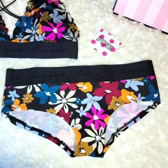 NWT 2PC PINK VICTORIA SECRET LACE HALTER BRA BOY SHORTS WILDFLOWER SET SMALL S - Picture 3 of 10